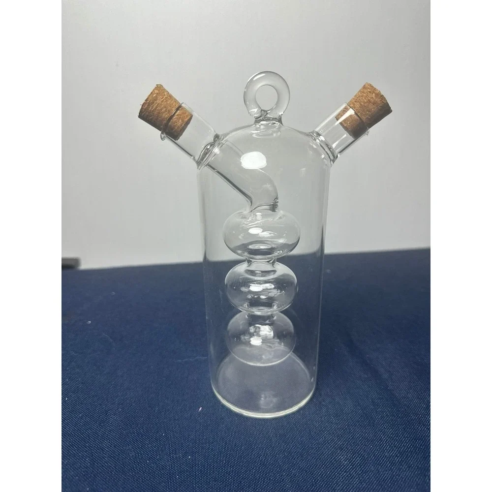 2-in-1 Glass Oil and Vinegar Cruet Dispenser with Cork Stoppers Clear Handblown